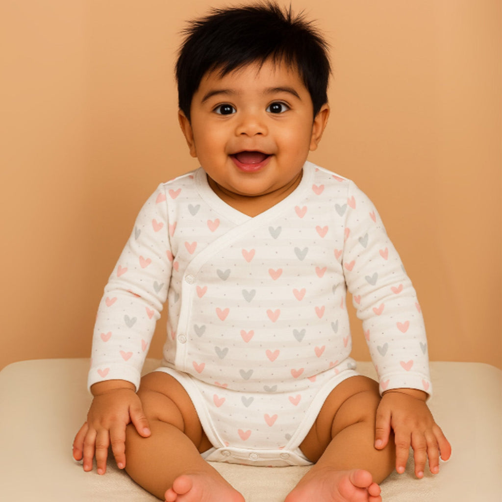 Organic Cotton Front Open Kimono Onesie For New Born Baby - Pack of 1