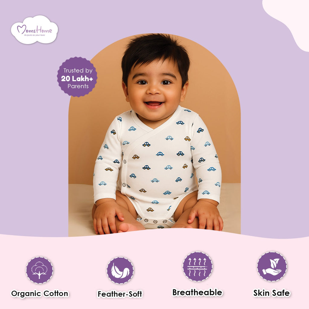 Organic Cotton Front Open Kimono Onesie For New Born Baby - Pack of 1