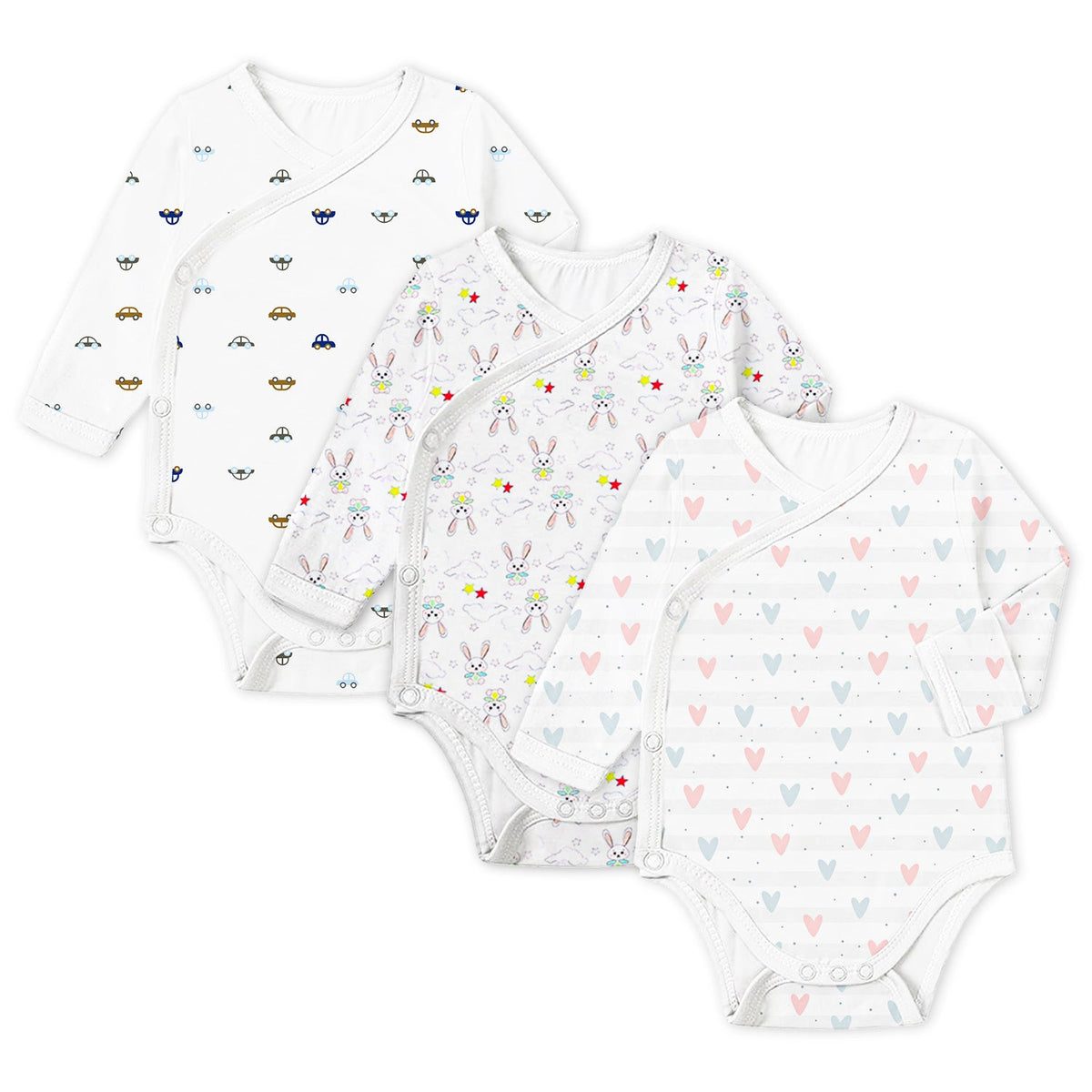 Organic Cotton Front Open Kimono Onesie For New Born Baby - Pack of 1