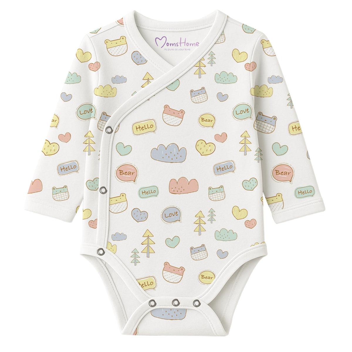 Organic Cotton Front Open Kimono Onesie For New Born Baby - Pack of 1