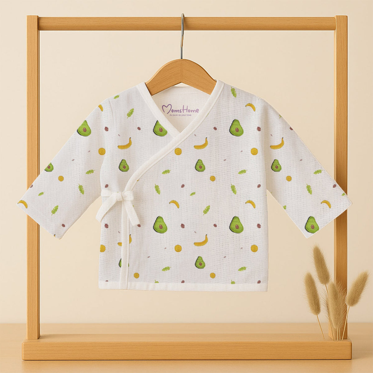 Organic Cotton Muslin Front Open Kimono Jhabla For New Born Baby - Avocado - Pack of 1