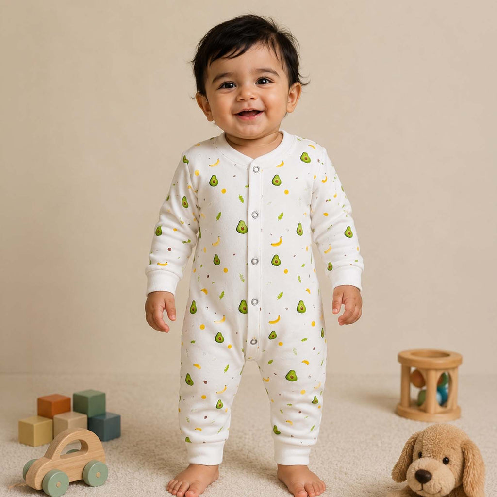 Organic Cotton New Born Baby Full Body Romper - Avocado - Pack of 1