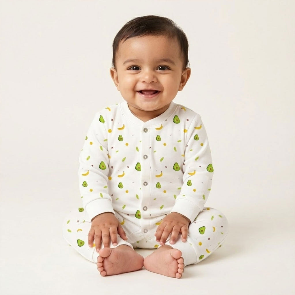 Organic Cotton New Born Baby Full Body Romper - Avocado - Pack of 1