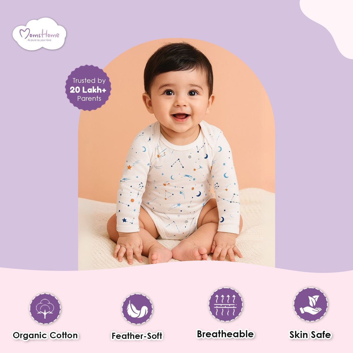 Organic Cotton New Born Baby Full Sleeve Onesie - Pack of 1