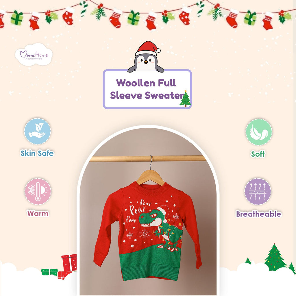 Organic Cotton Unisex Baby Winter Sweaters Dinosaur Red