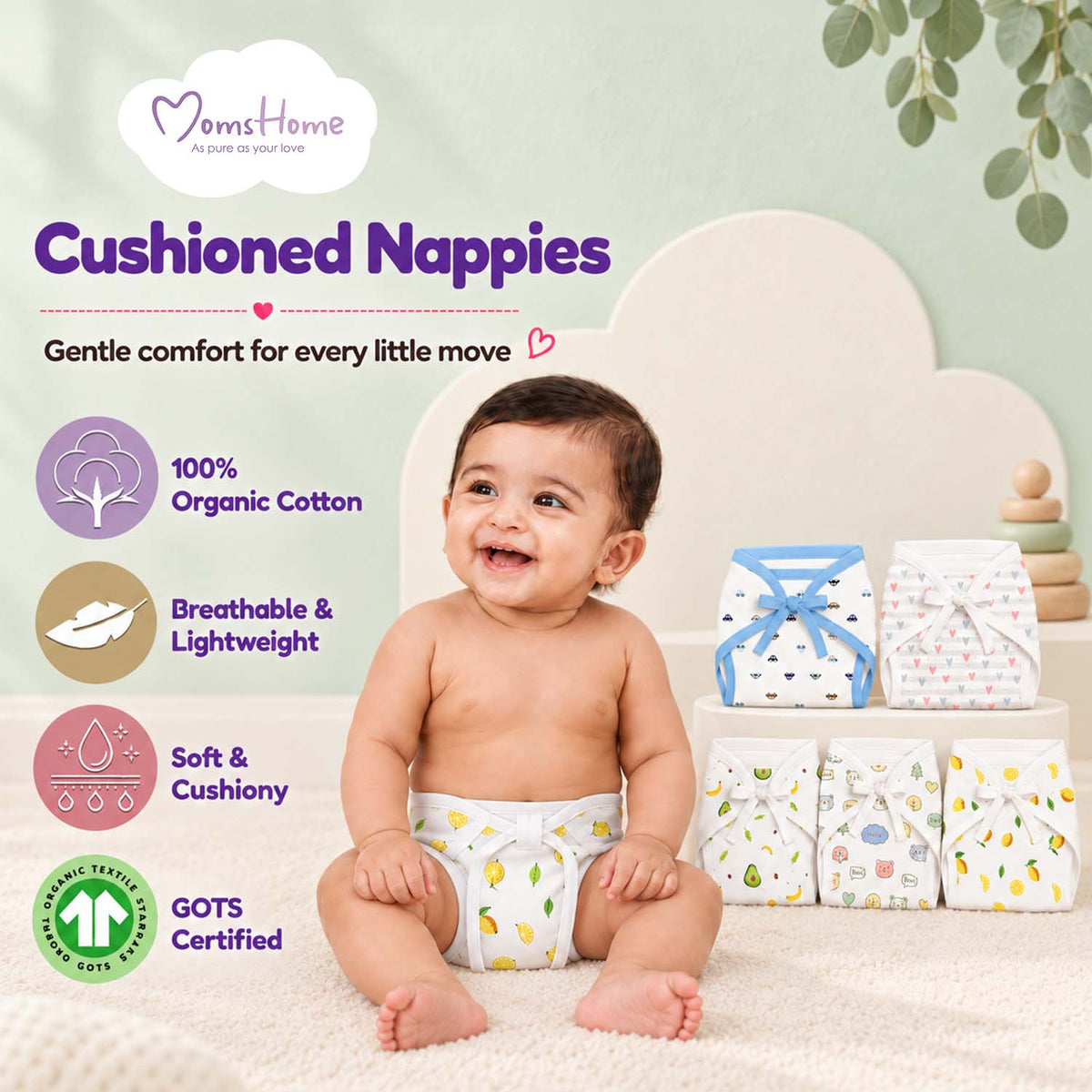 Printed Cushioned Nappies Combo - Pack of 3