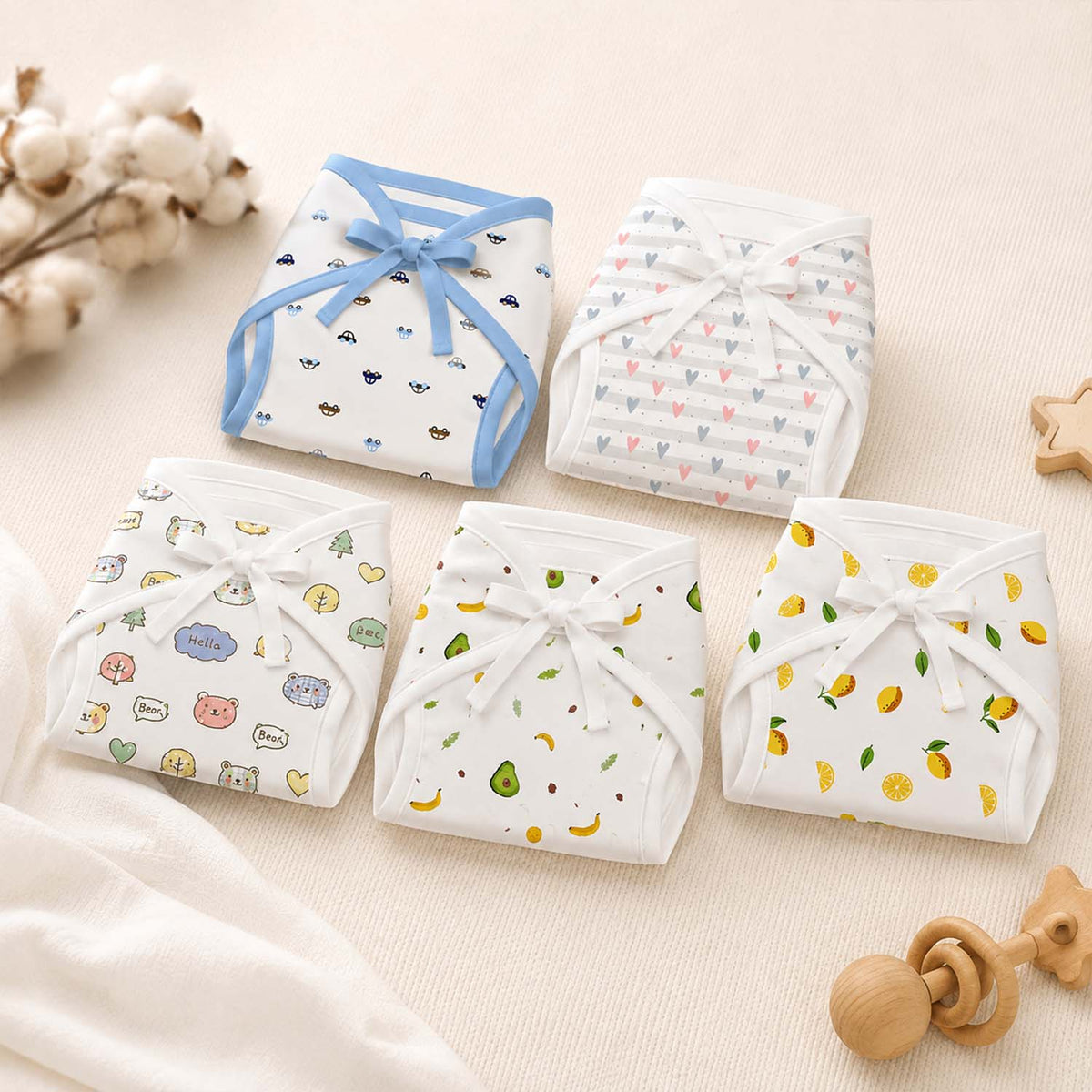 Printed Cushioned Nappies Combo - Pack of 5