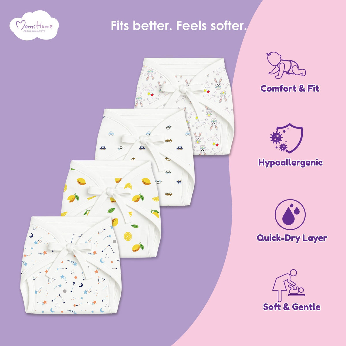 Printed Cushioned Nappies Combo - Pack of 5