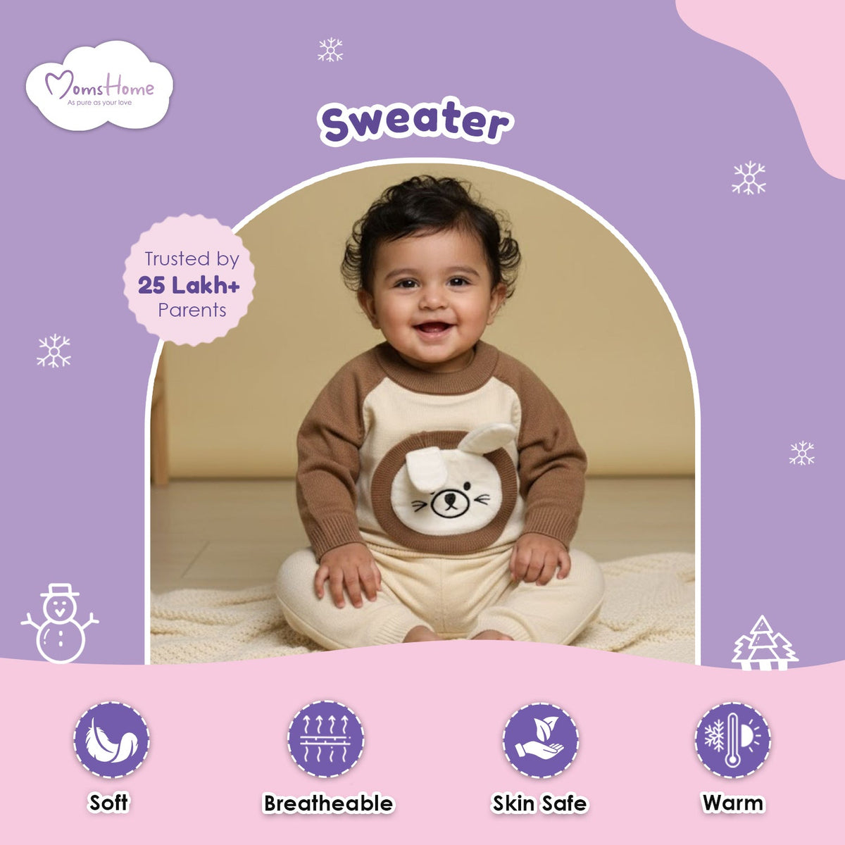 Winter Warm Woollen Full Sleeve Sweater For Baby - Bunny - Pack of 1