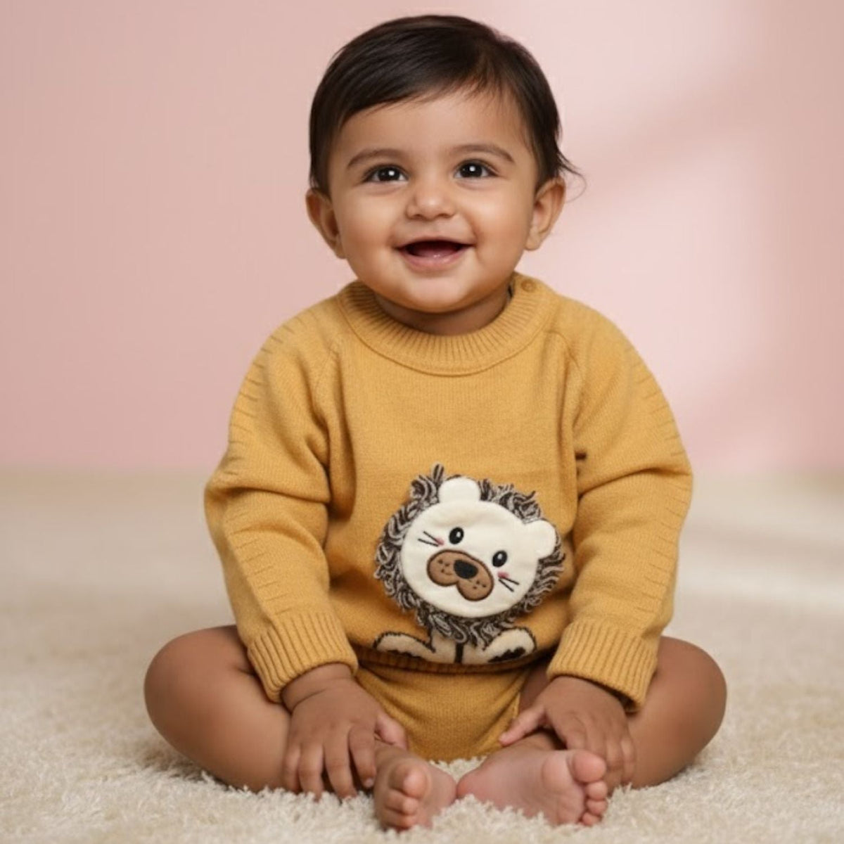 Winter Warm Woollen Full Sleeve Sweater For Baby - Lion - Pack of 1