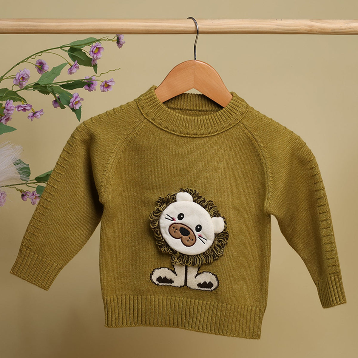 Winter Warm Woollen Full Sleeve Sweater For Baby - Lion - Pack of 1