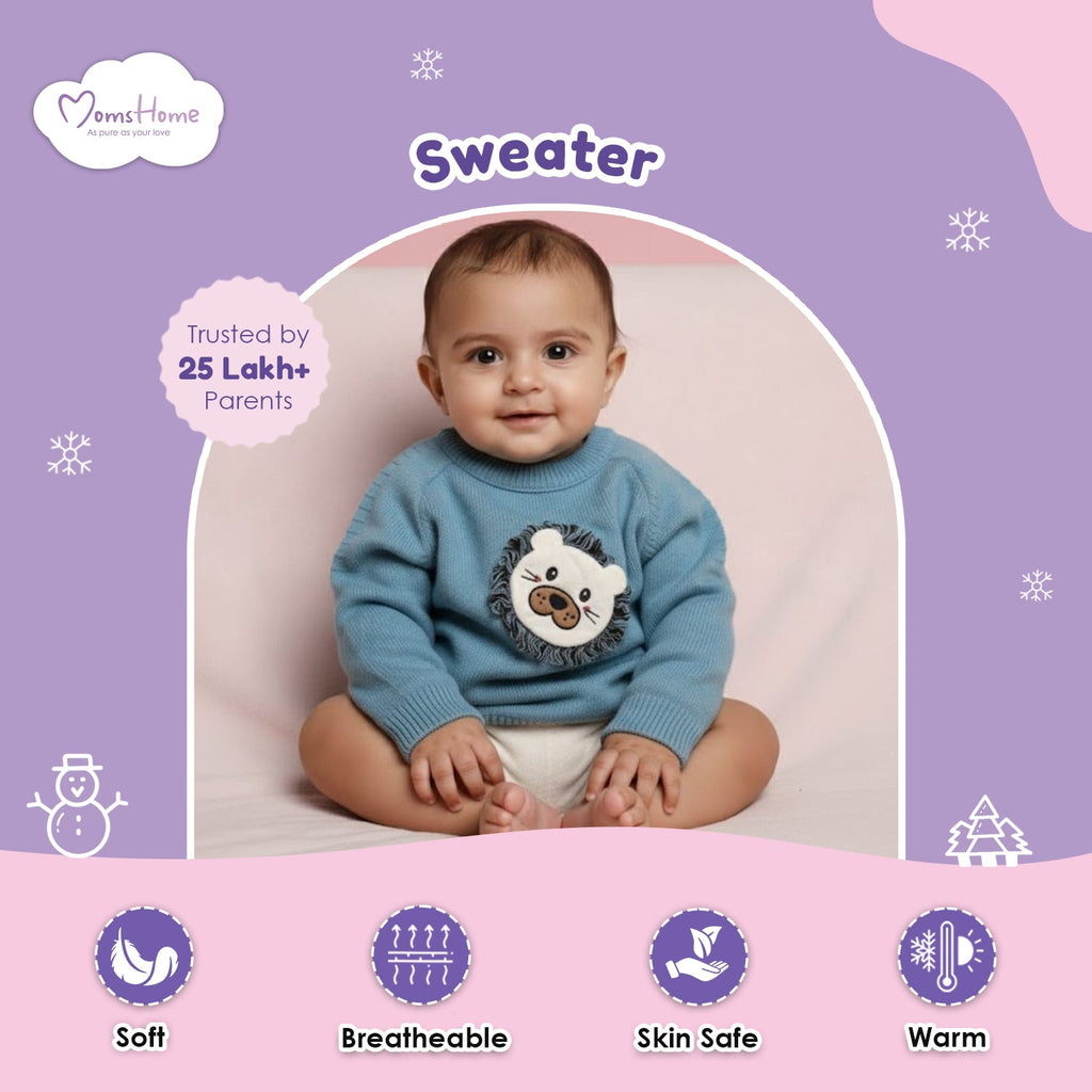 Winter Warm Woollen Full Sleeve Sweater For Baby - Lion - Pack of 1