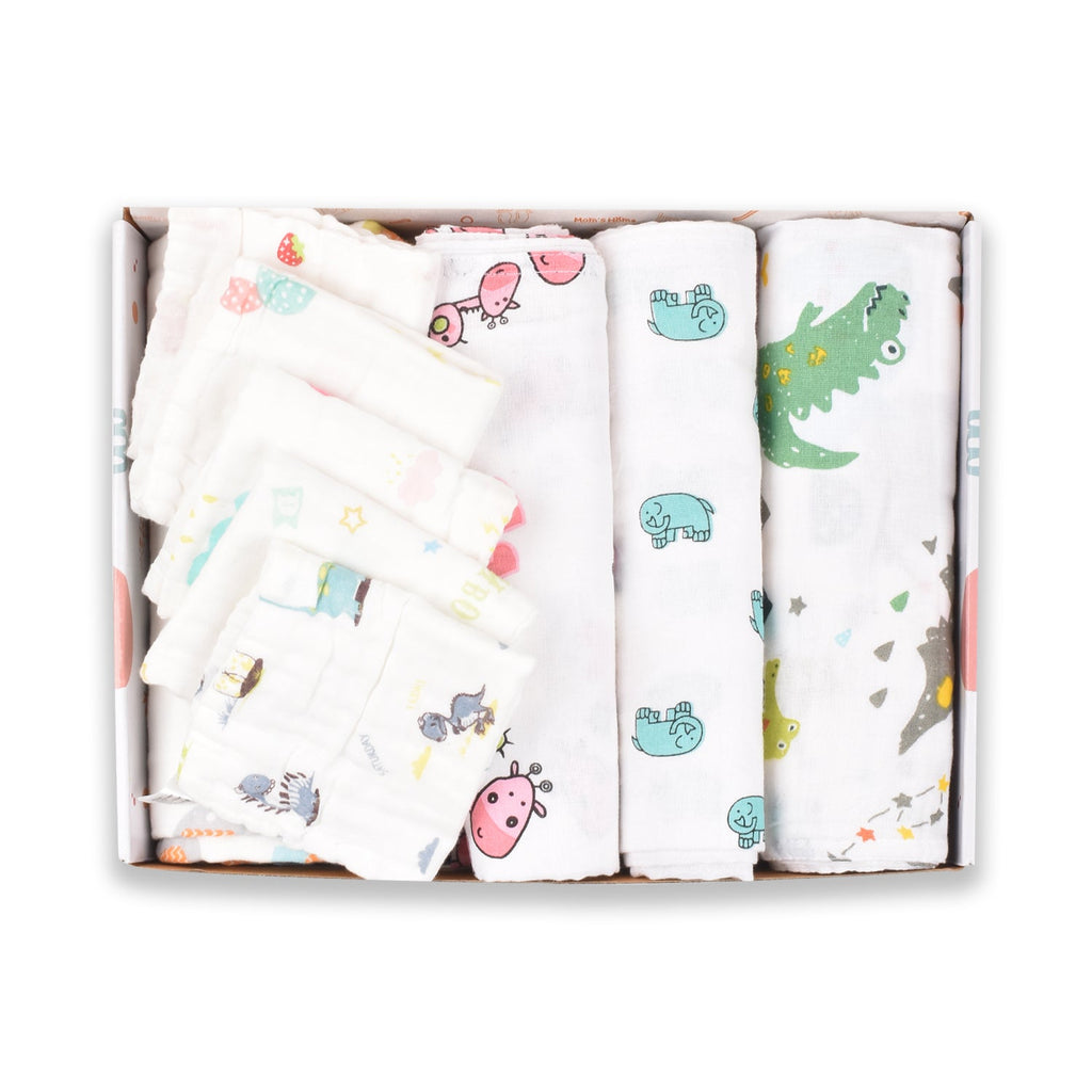 BABY UNISEX ORGANIC COTTON MUSLIN -10 PIECES GIFT SET