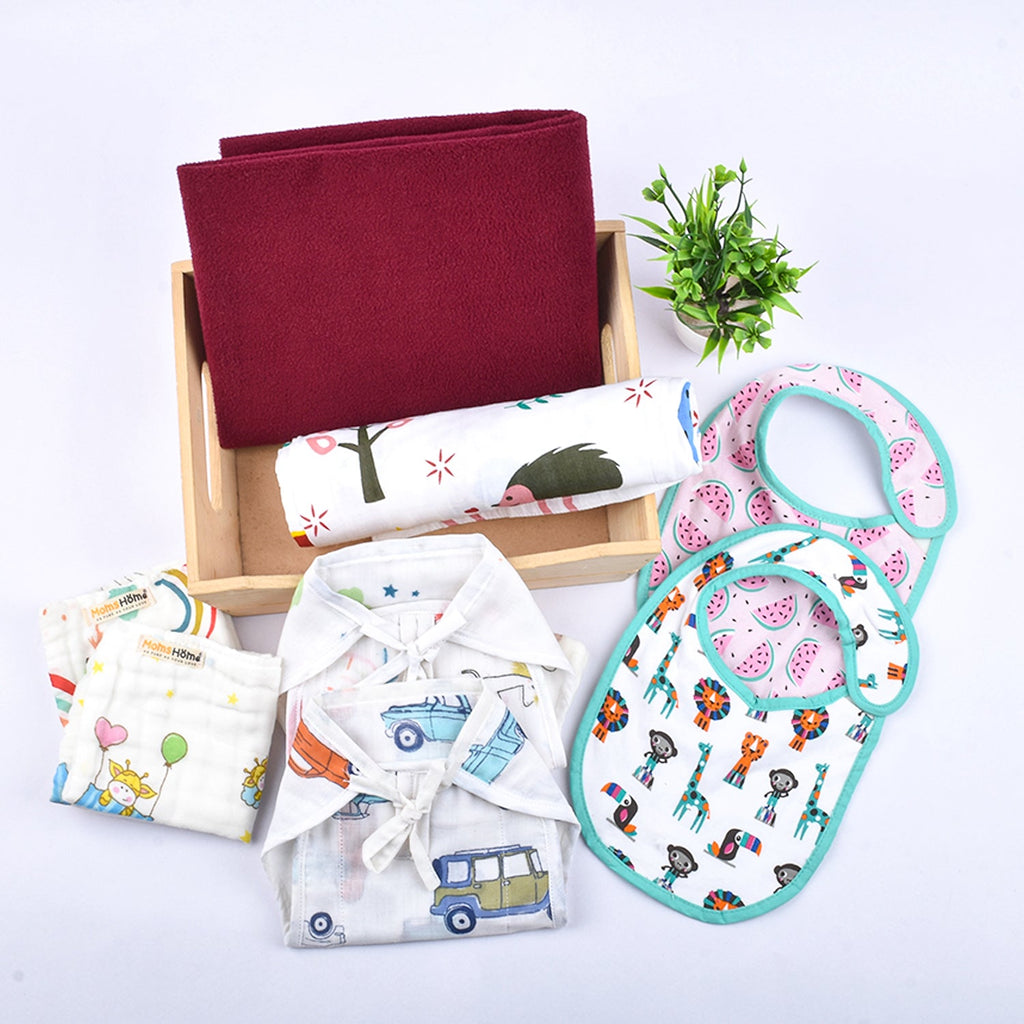 Baby Unisex Cotton Nappy Time Combo - Multicolor -8 Items