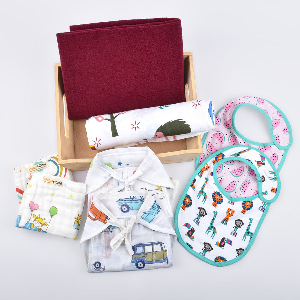 Baby Unisex Cotton Nappy Time Combo - Multicolor -8 Items