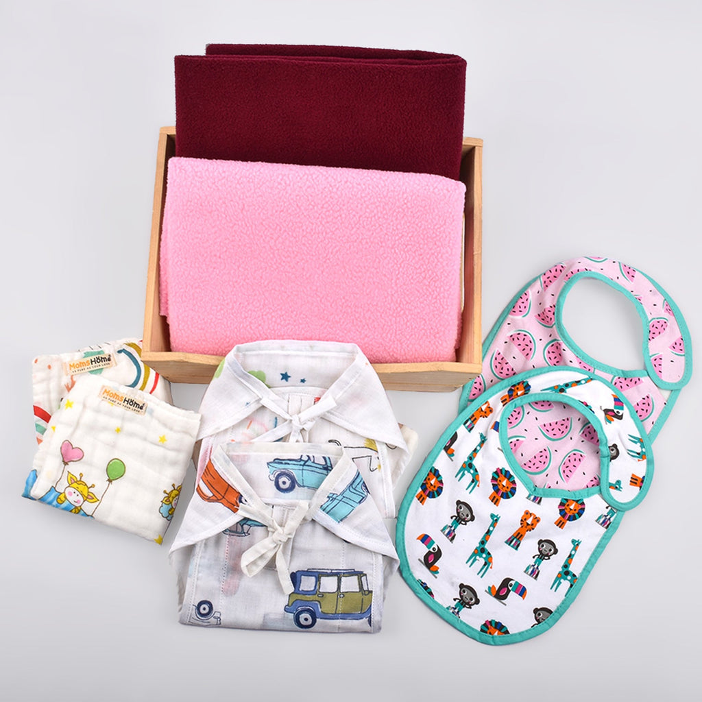 Baby Unisex Cotton Nappy Time Combo - Multicolor -8 Items