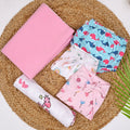 Baby Unisex Nappy Combo 1 Dry sheet, 1 Padded Underwear, 1 Muslin Nappy, 1 Cushioned Nappy, 1 Muslin Swaddle