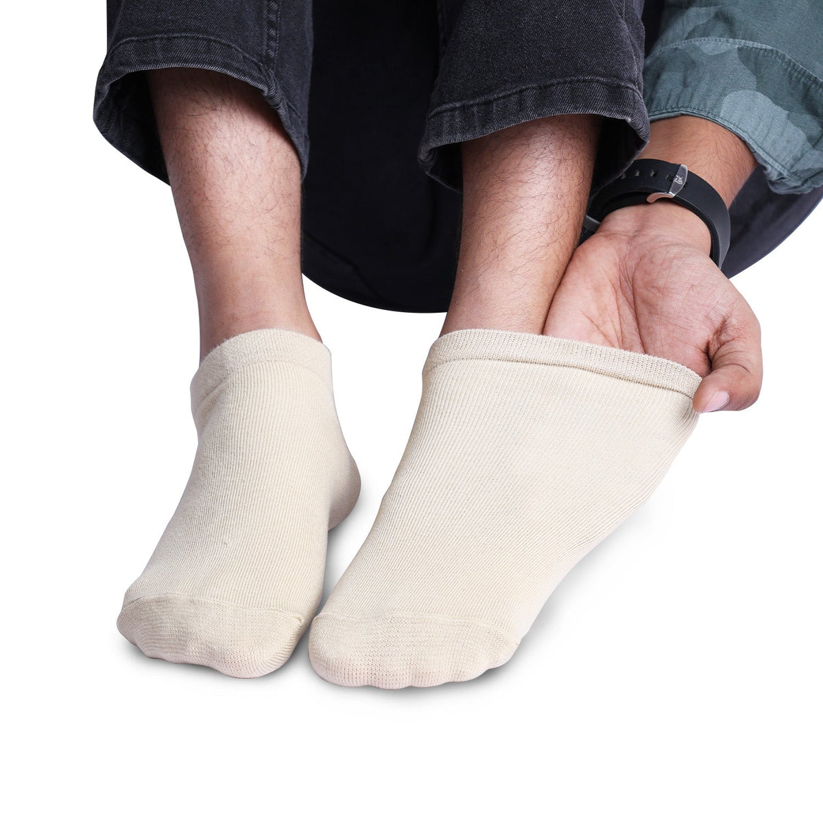 FOOTPRINTS Unisex Solid Cotton Ankle-Length Socks -Pack Of 1 Beige