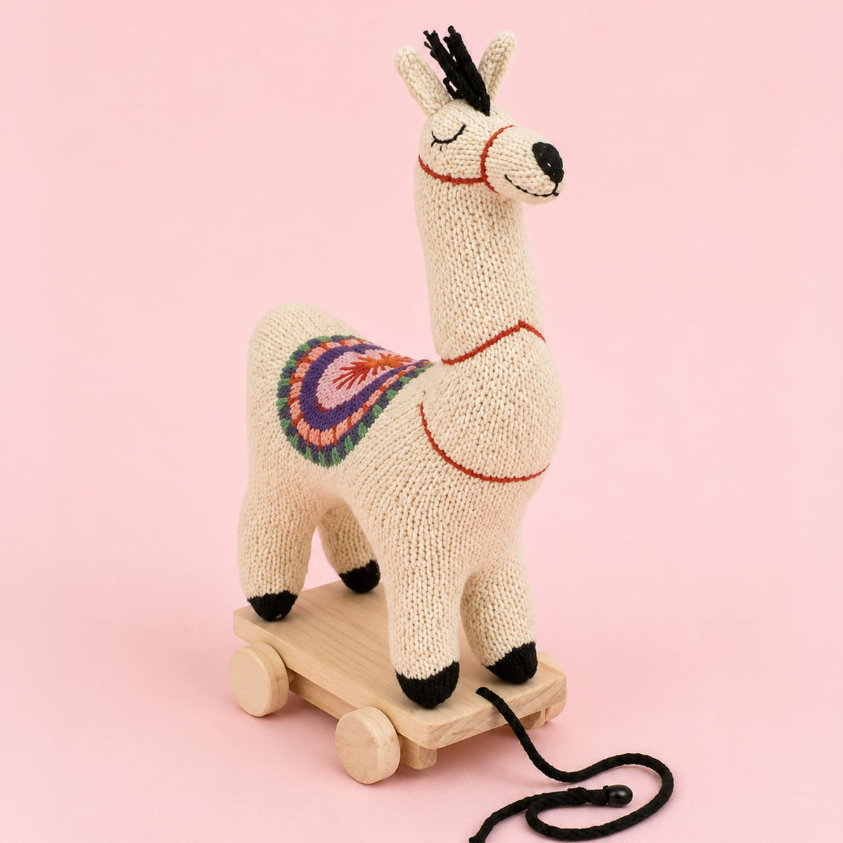 Knitted Soft Toy with Wooden Cart
