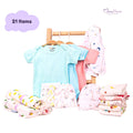 Moms Home Infant Kids Multi-Coloured Printed Organic Cotton 21-Piece Baby Apparel Gift Set