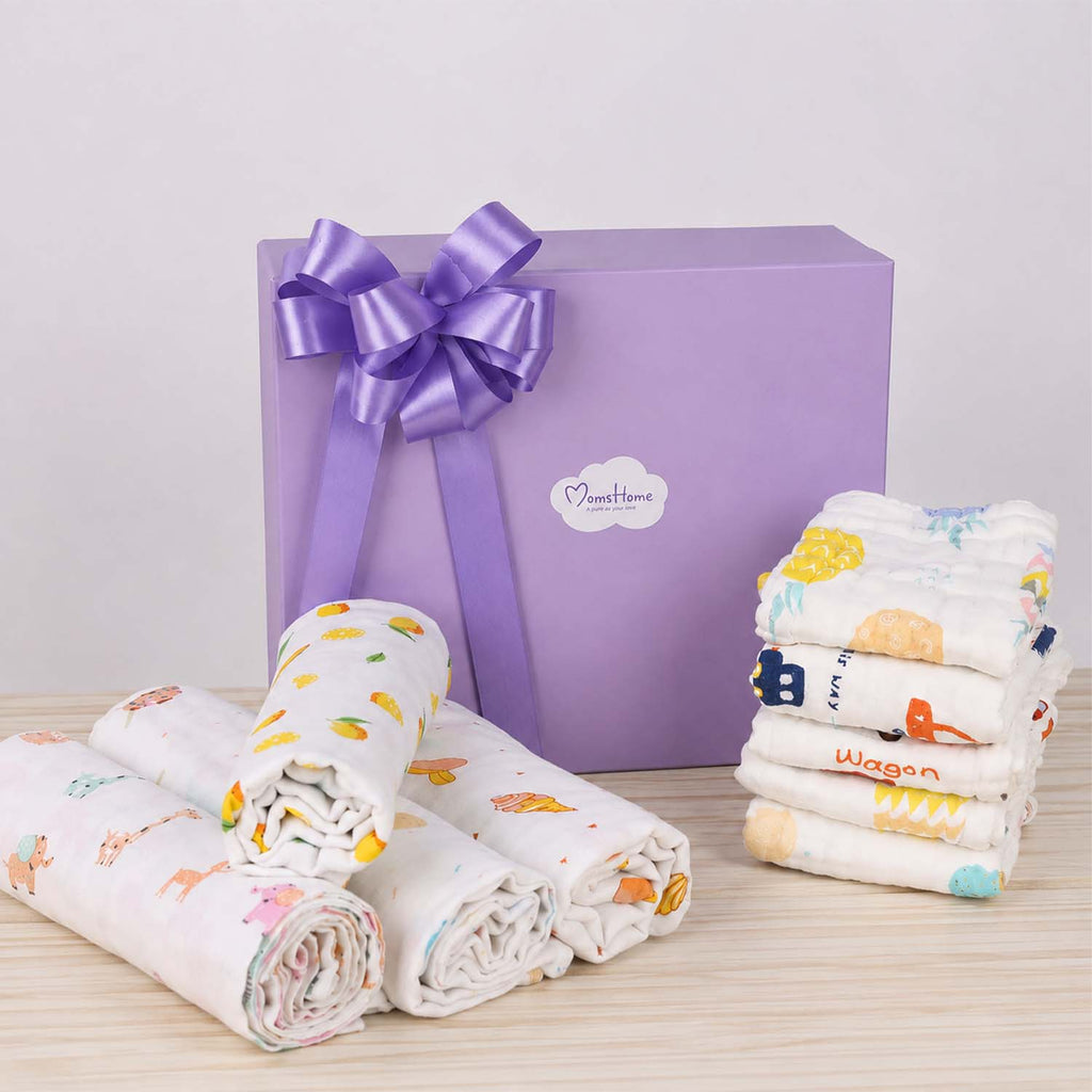 Moms Home Infant Multi-Coloured Printed 9-Piece Baby Apparel Gift Set