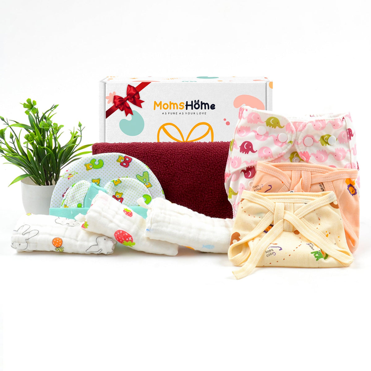 Moms Home New Born Organic Cotton Diaper Gift Set of 10 Items