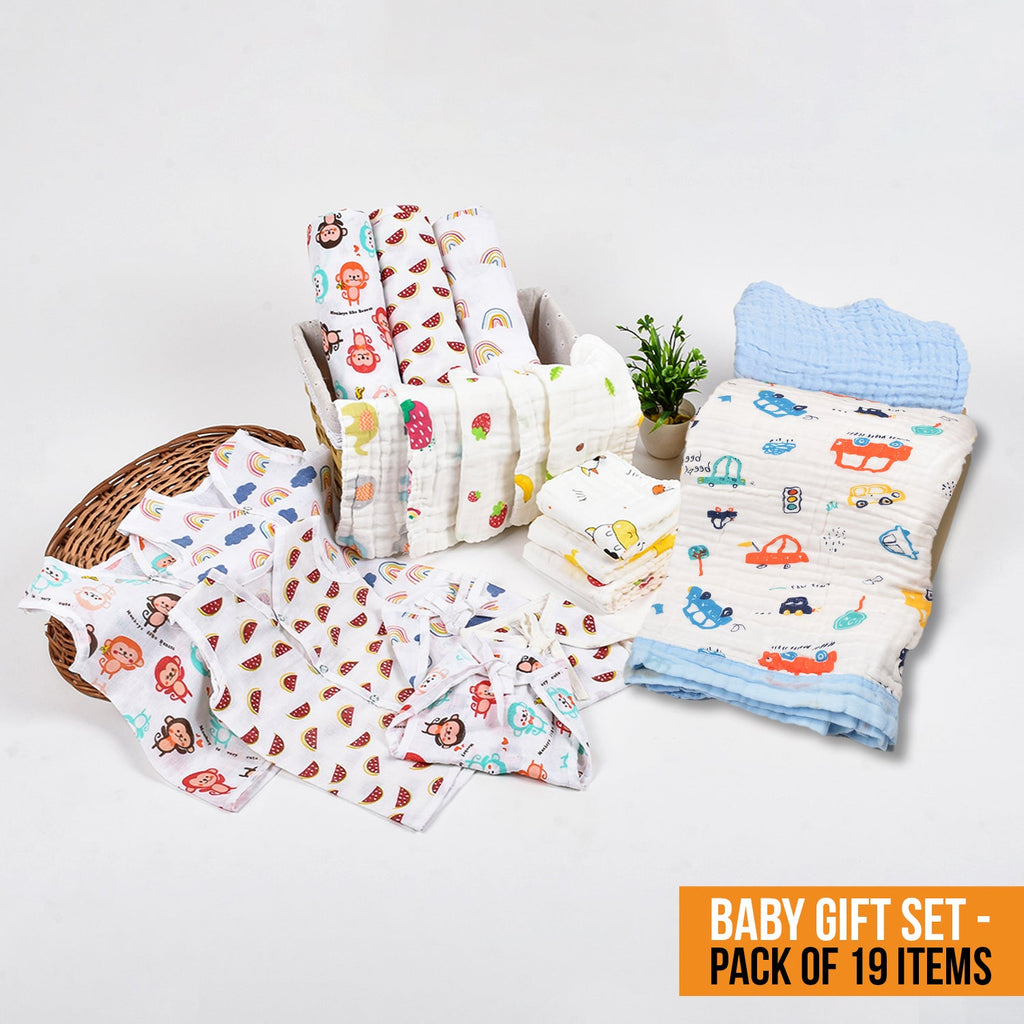 Moms Home Baby Organic cotton Muslin 19 pieces gift set