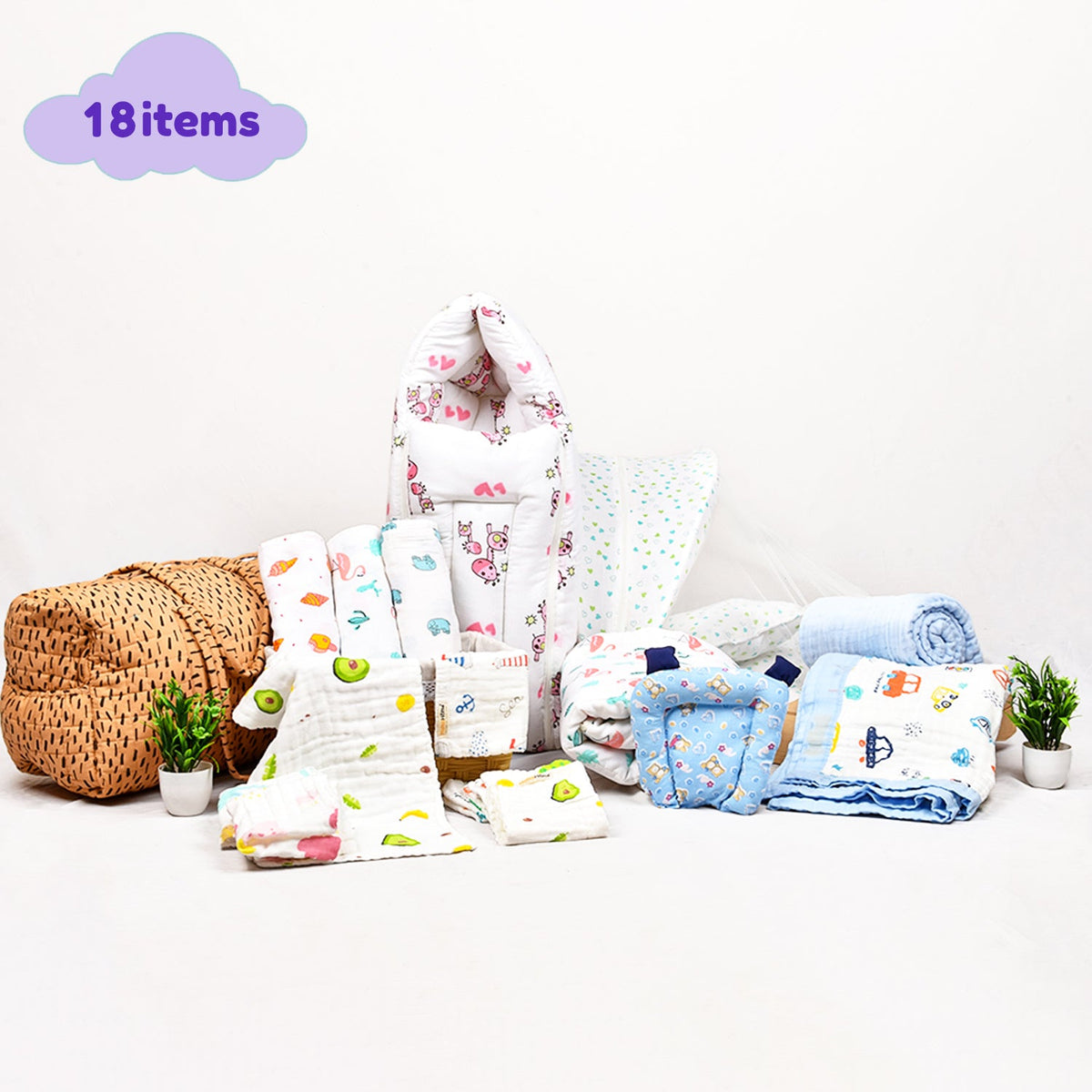 Moms Home Baby Organic cotton Muslin 18 pieces gift set