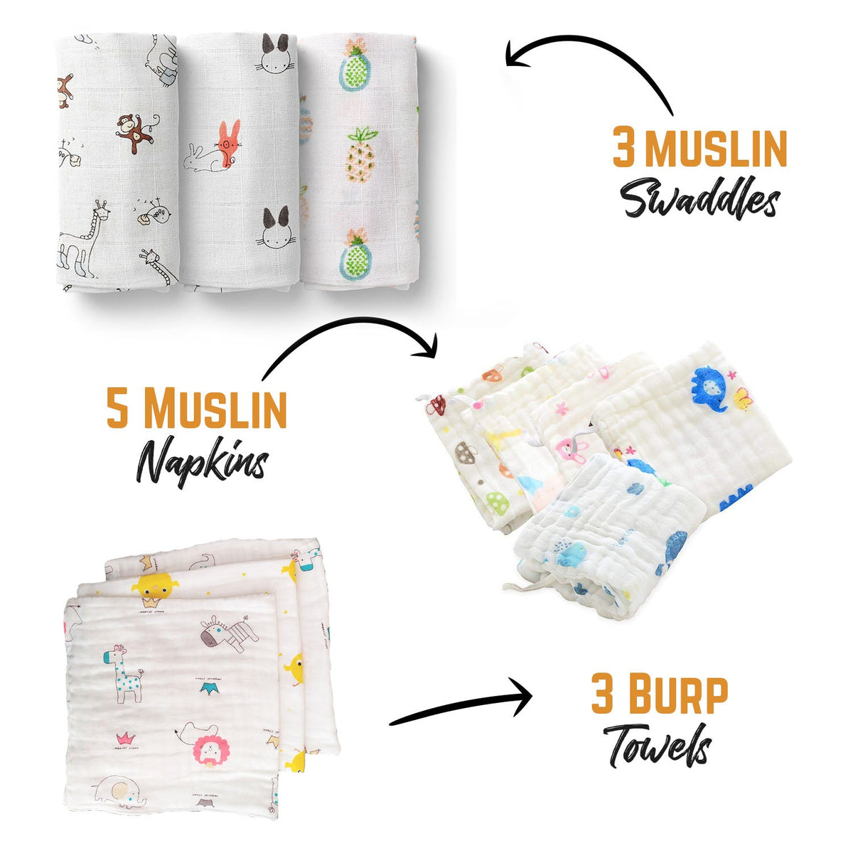 Moms Home Baby Organic cotton Muslin 18 pieces gift set
