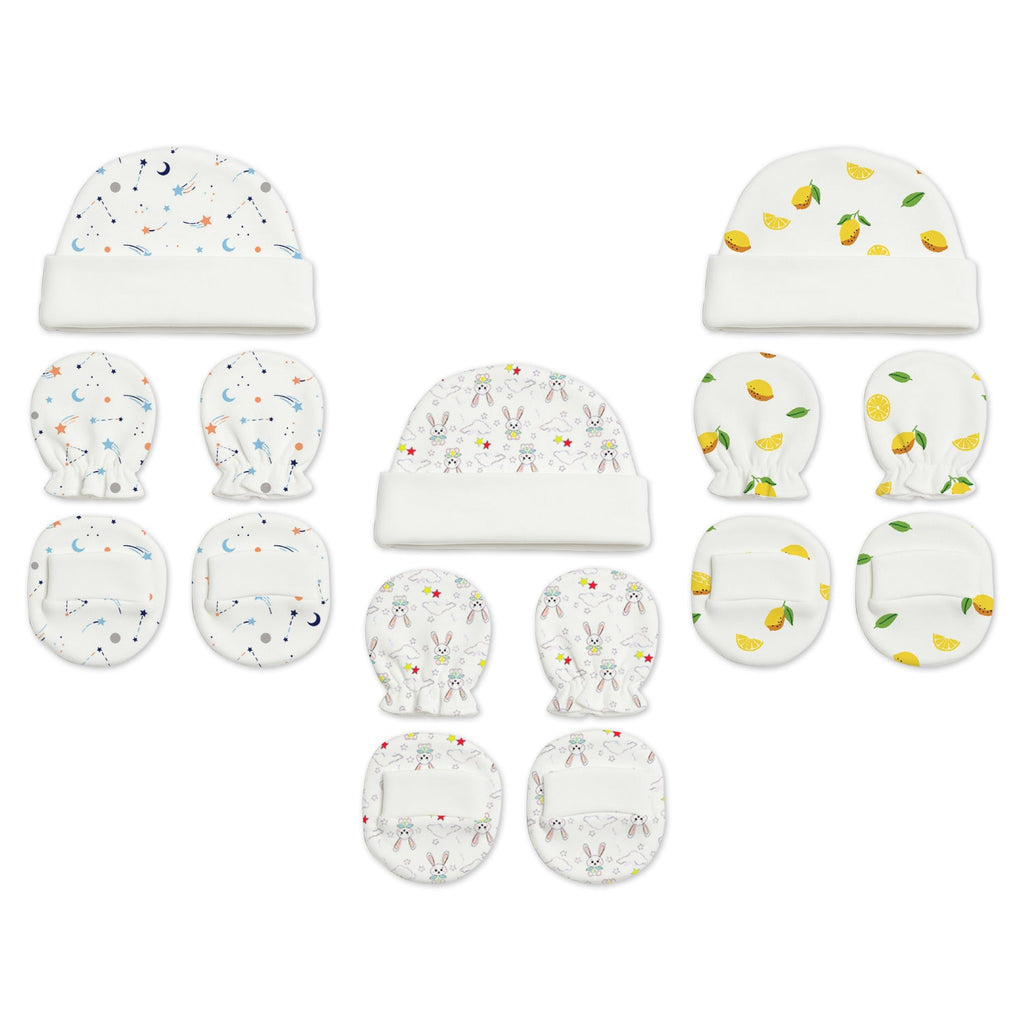 New Born Baby Cap Mitten Bootie Set - Pack of 3