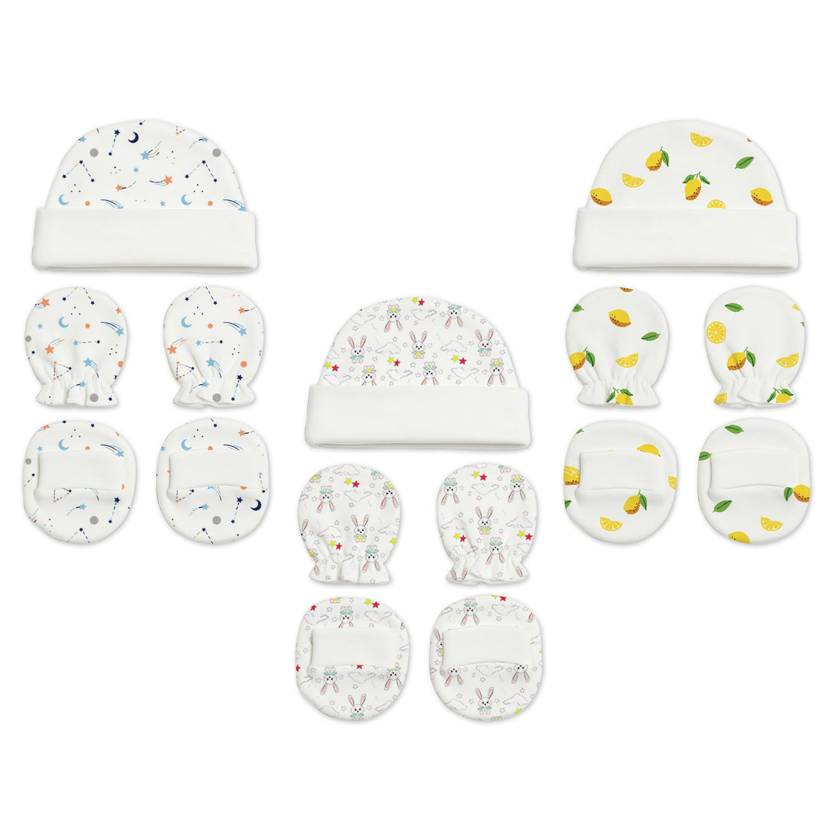 New Born Baby Cap Mitten Bootie Set - Pack of 3