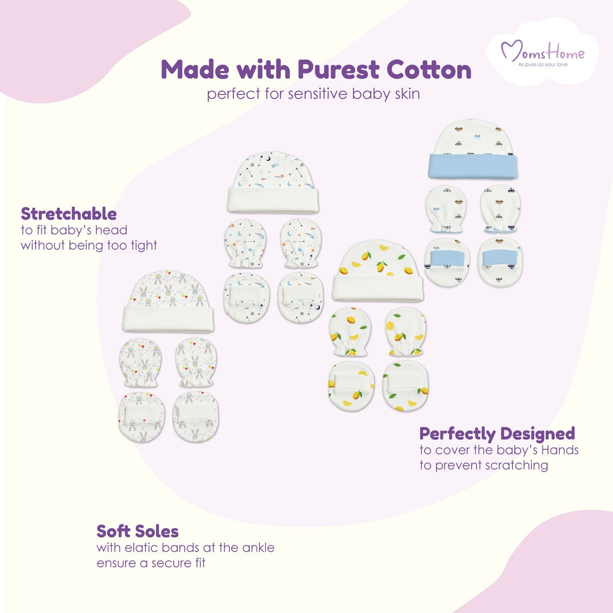 New Born Baby Cap Mitten Bootie Set - Pack of 3