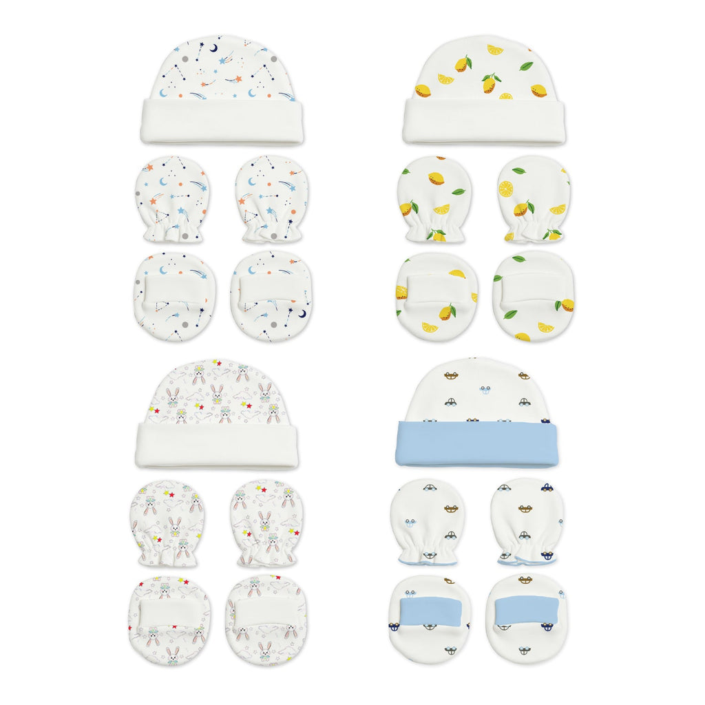 New Born Baby Cap Mitten Bootie Set - Pack of 4