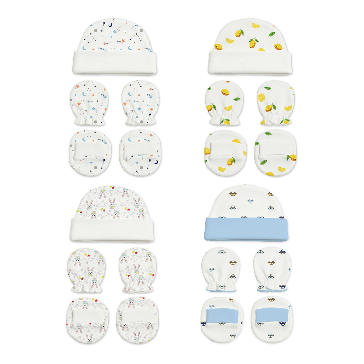 New Born Baby Cap Mitten Bootie Set - Pack of 4