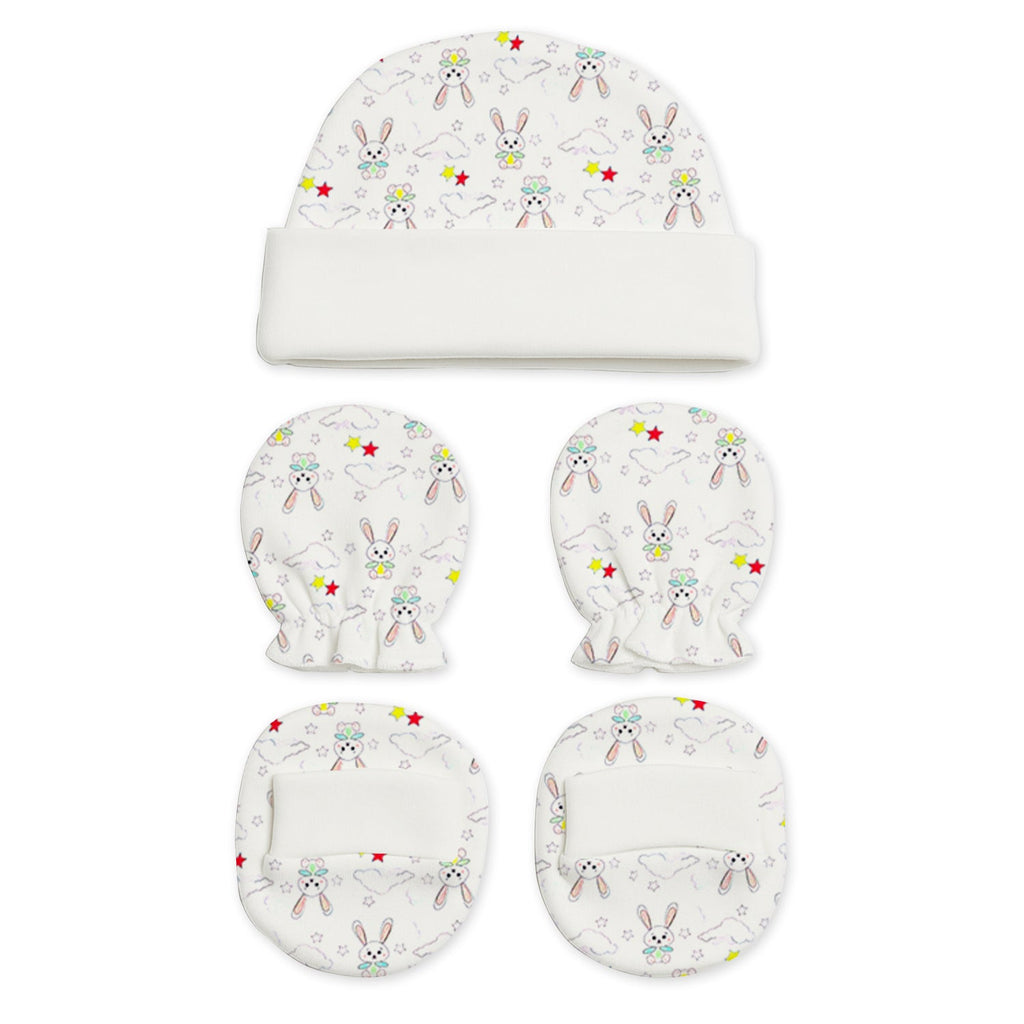 New Born Baby Cap Mitten Bootie Set - Pack of 4