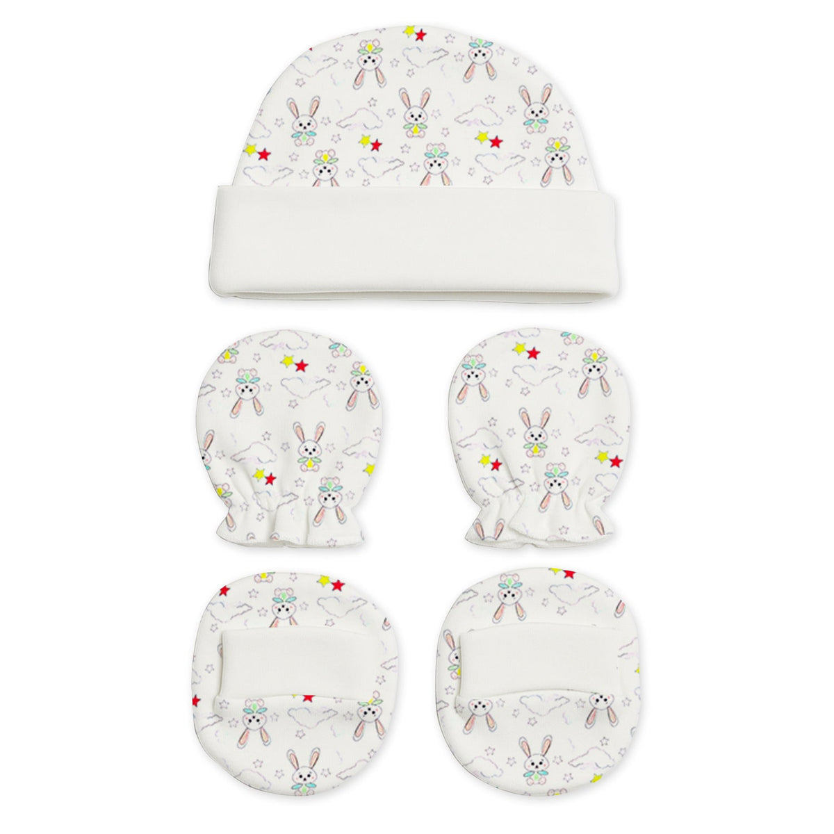 New Born Baby Cap Mitten Bootie Set - Pack of 4