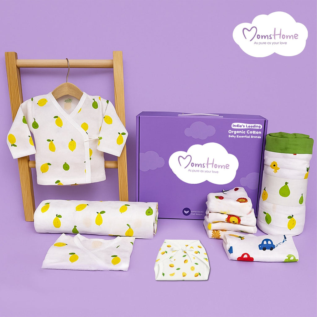 New Born Baby Muslin Gift Hamper - Lemon - Pack of 10