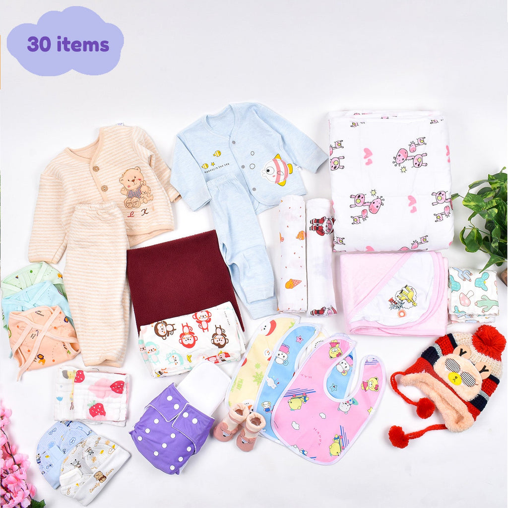 New Born Baby Winter Essentials Gift Combo 0-3 Months - 30 Items