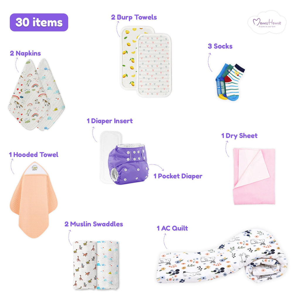 New Born Baby Winter Essentials Gift Combo 0-3 Months - 30 Items