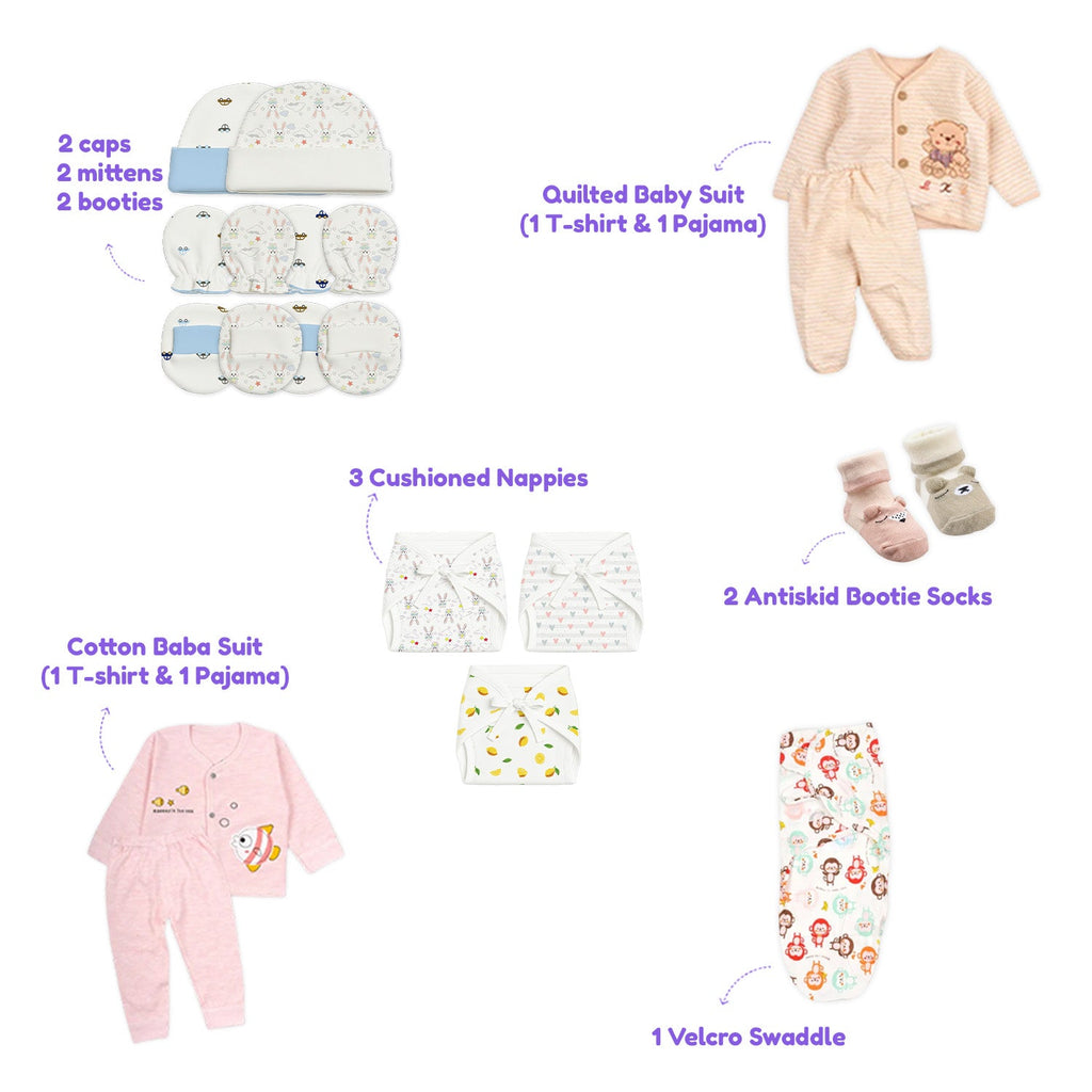 New Born Baby Winter Essentials Gift Combo 0-3 Months - 30 Items