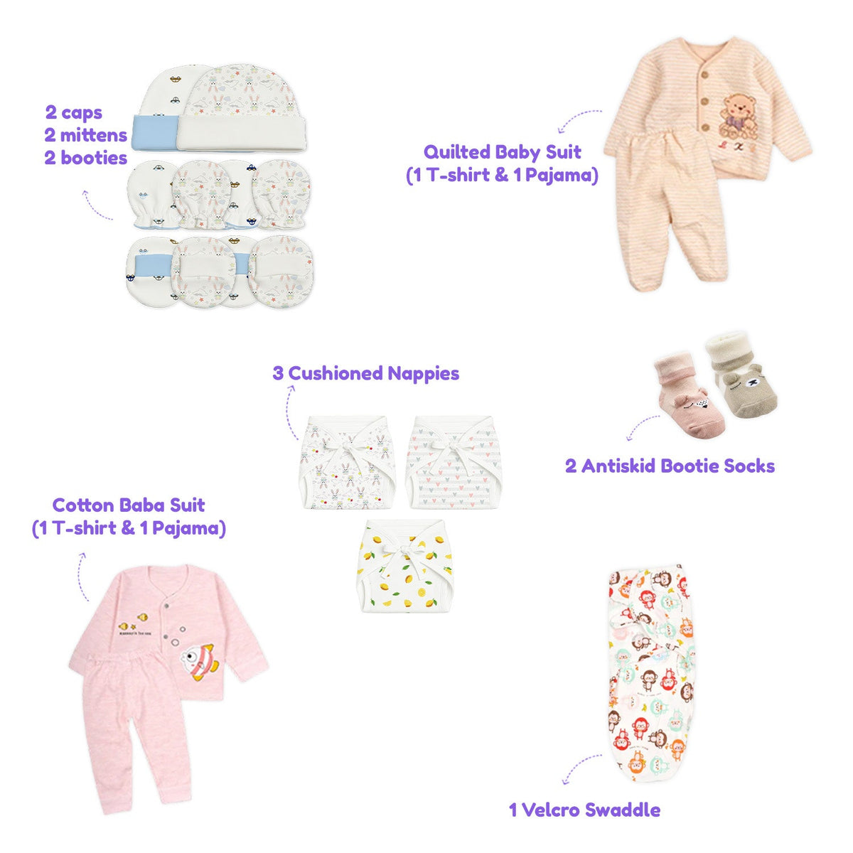 New Born Baby Winter Essentials Gift Combo 0-3 Months - 30 Items