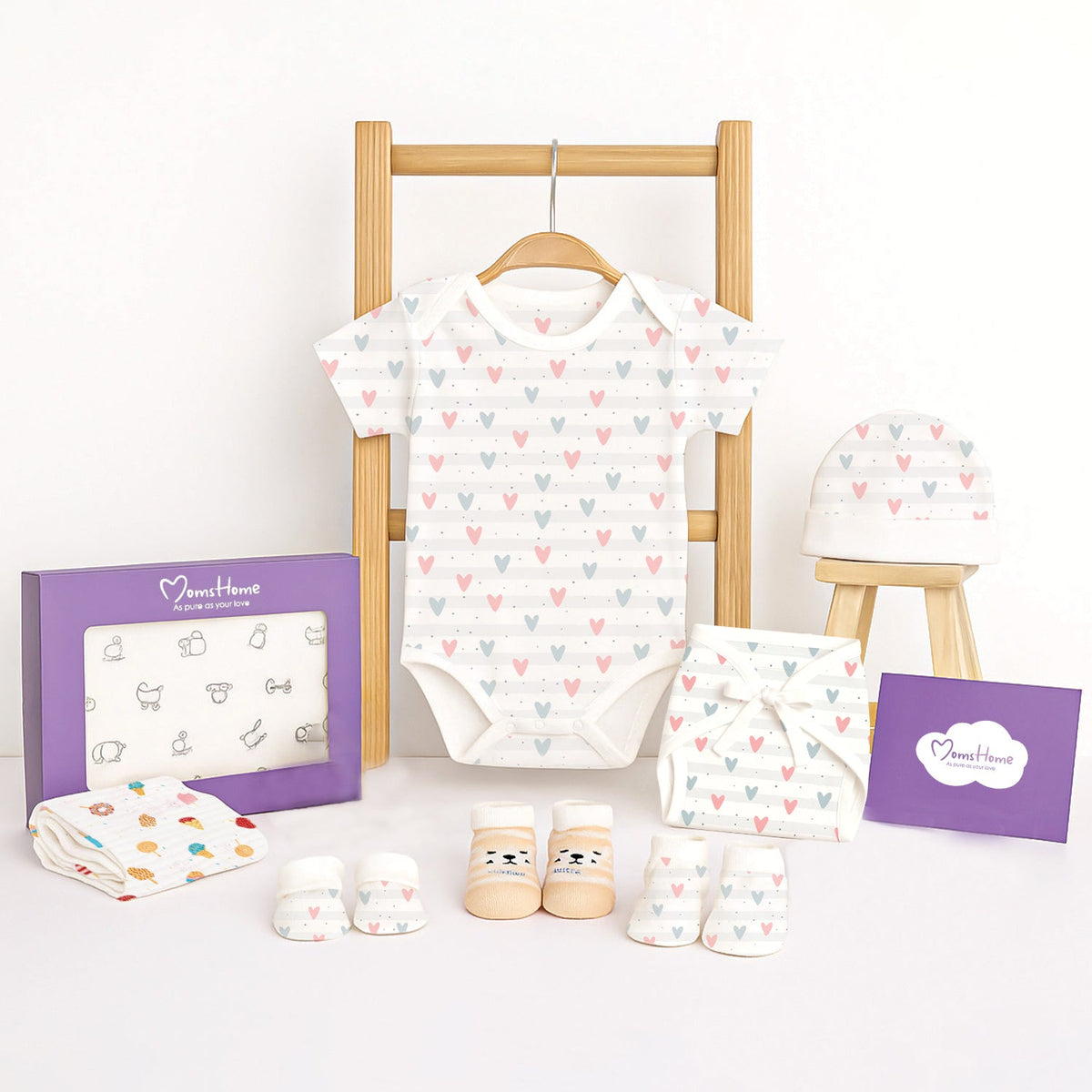 Organic Cotton Baby Essentials Gift Set - Little Heart - Pack of 7