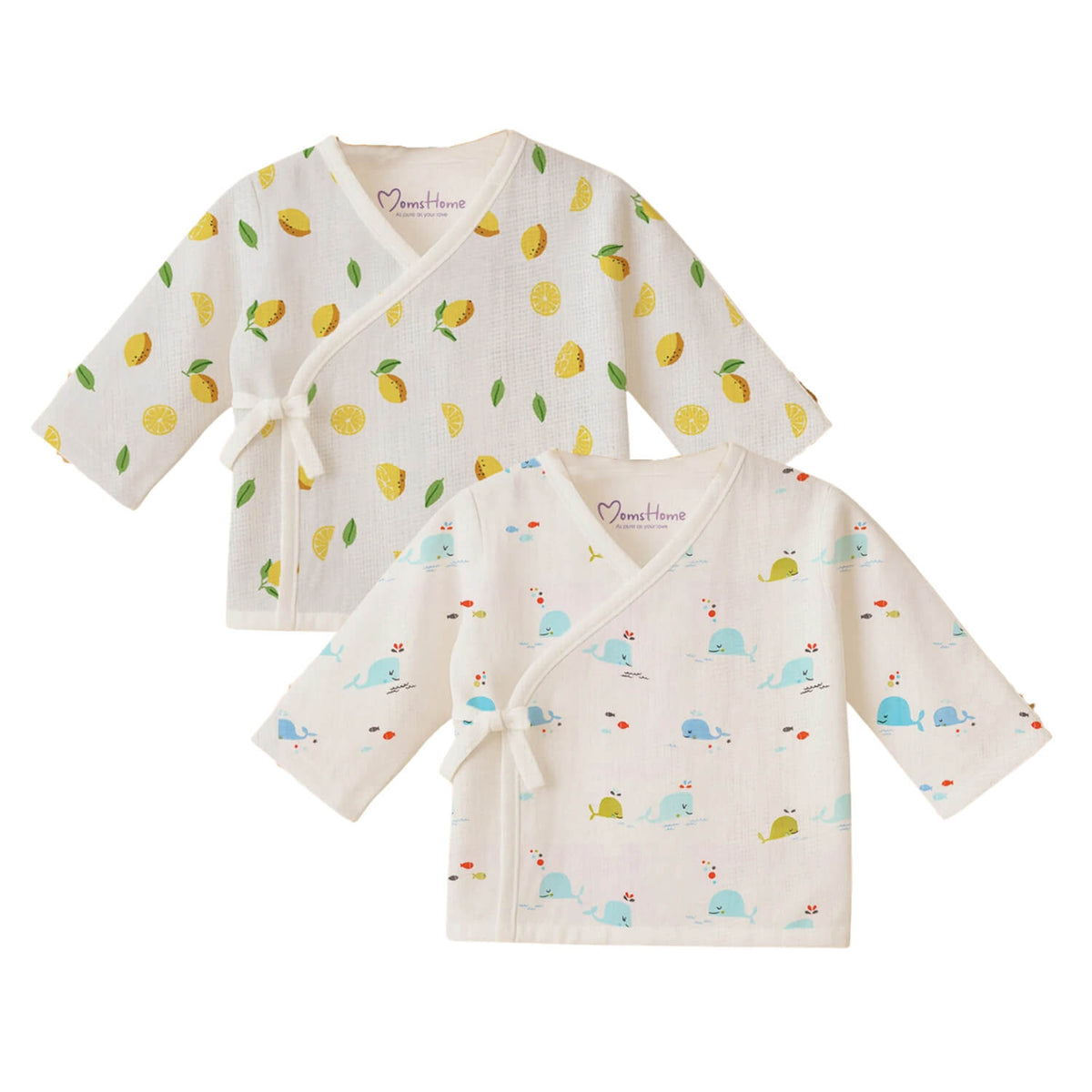 Organic Cotton Muslin Front Open Kimono Jhabla for Premature Babies - Pack of 2