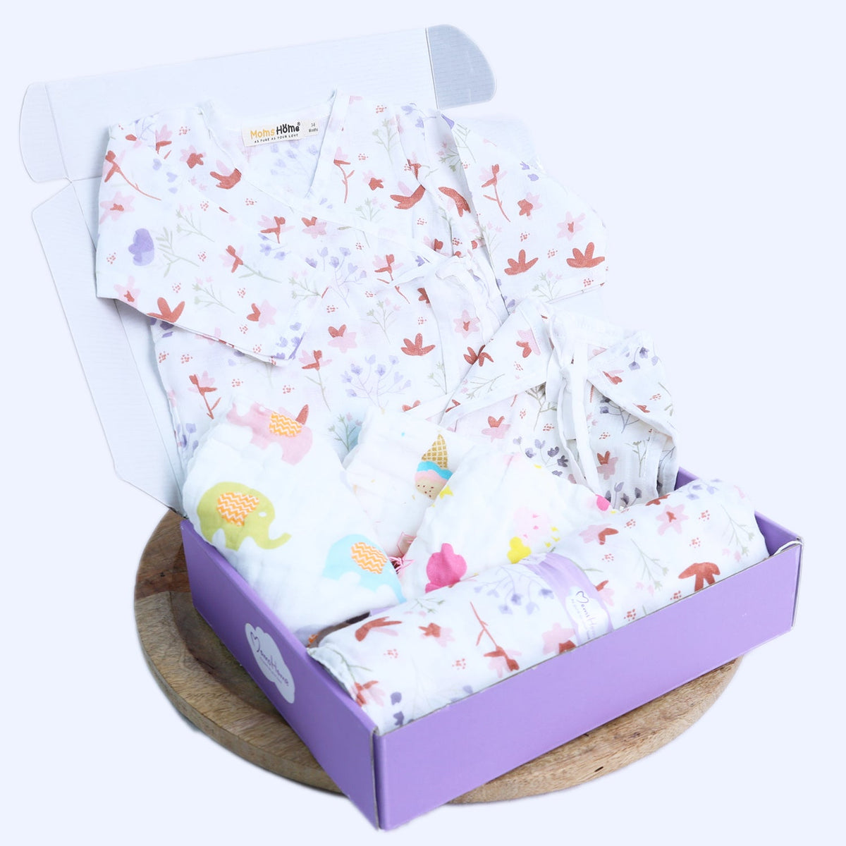Organic Cotton Muslin Gift Combo Set For New Born Baby - Pack of 6 - Blossom