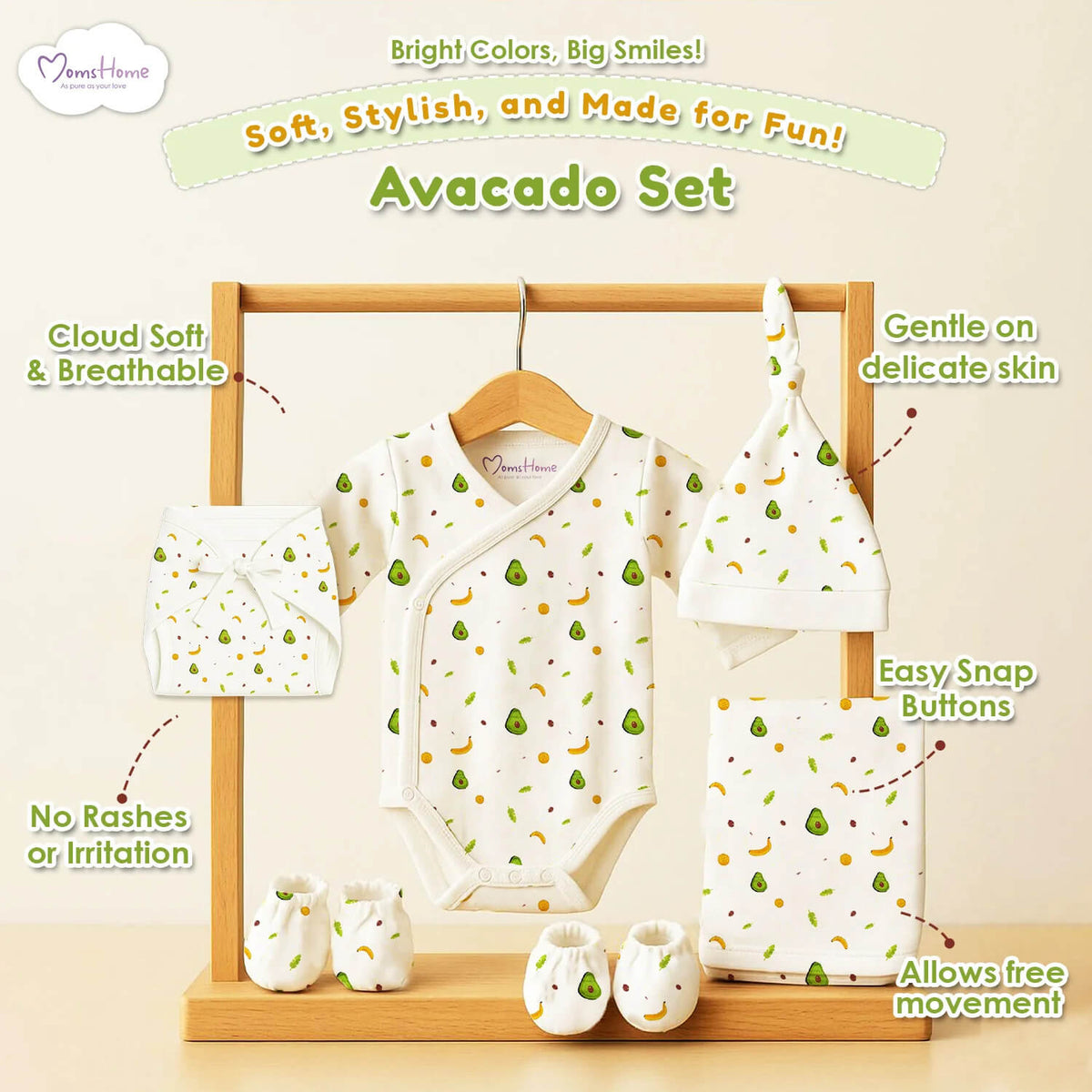 Organic Cotton Premature Baby Clothing Set - Avocado - Pack of 6