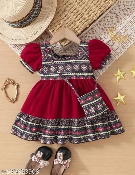 Rayon Frocks & Dresses - Red