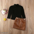 Cotton Blend Top & Bottom Set - Black & Brown
