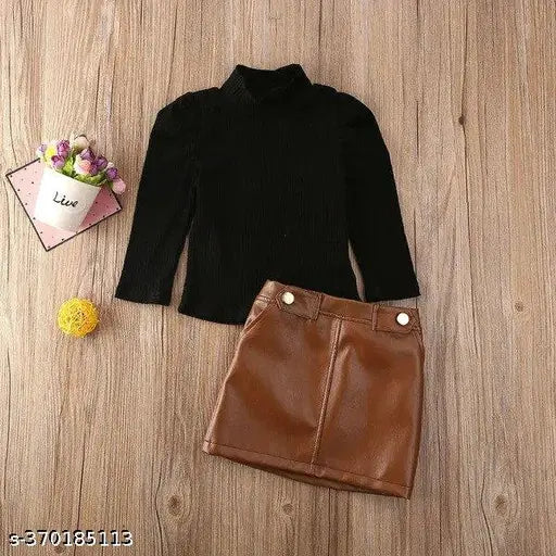 Cotton Blend Top & Bottom Set - Black & Brown