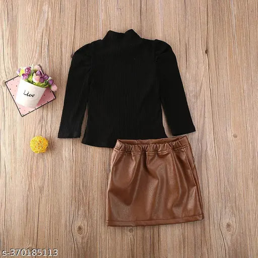 Cotton Blend Top & Bottom Set - Black & Brown
