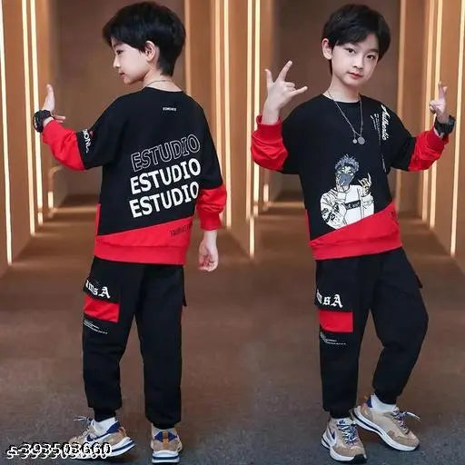 Cotton Boys Clothing Set - Red & Black